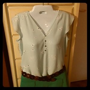 Ann Taylor loft xs top blue light ruffle